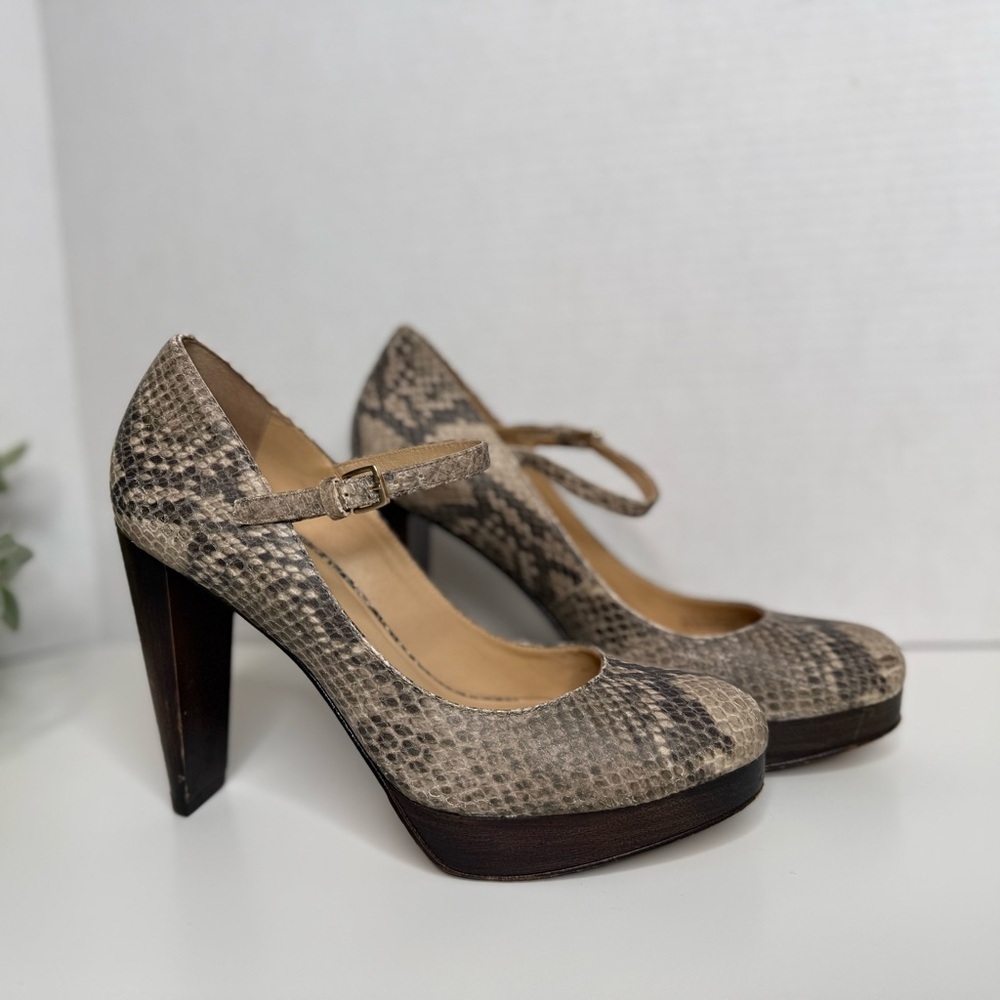 Cole Haan Snakeskin Print Mary Jane Platform Block Heels Size 7B Y2K Preppy Boho - Picture 6 of 15